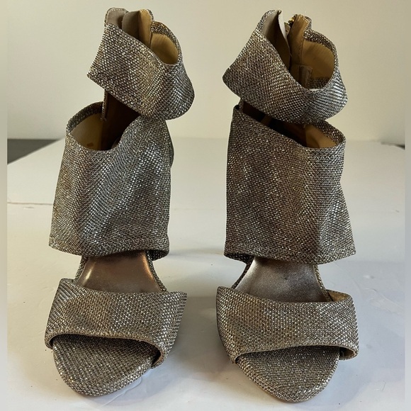 Qupid Women’s Silver Glitter High Heel Sandals Size 7 - Open Toe, Back Zip - Picture 6 of 12